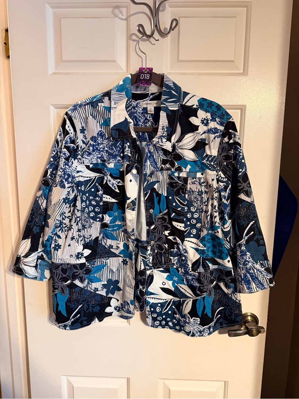Coldwater Creek Blue & White Floral Jean Jacket